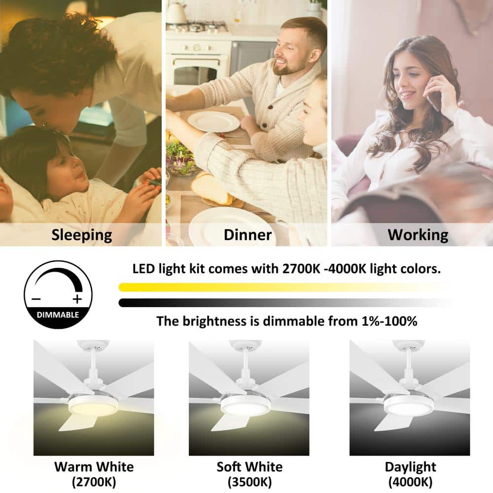 Wilkes 52'' White Manufactured Wood Smart Ceiling Fan with Glass Shade