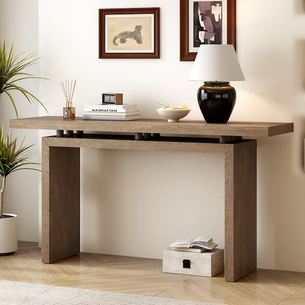 Harper & Bright Designs Unique 59.1 in Natural Rectangle Wood Console Table