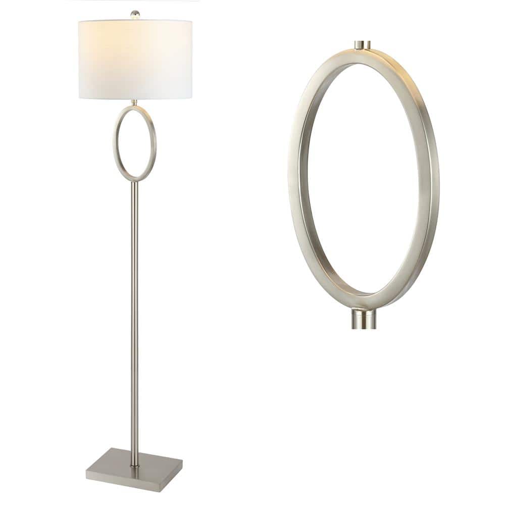 April Elegance 61" Nickel Metal LED Floor Lamp with White Linen Shade