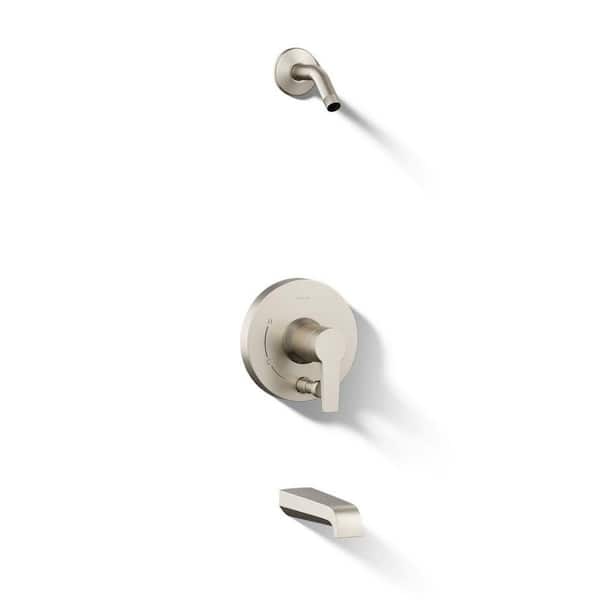 Pitch 1-Handle Wall Mount Tub/Shower Trim Kit in Vibrant Brushed Nickel (Valve Not Included)