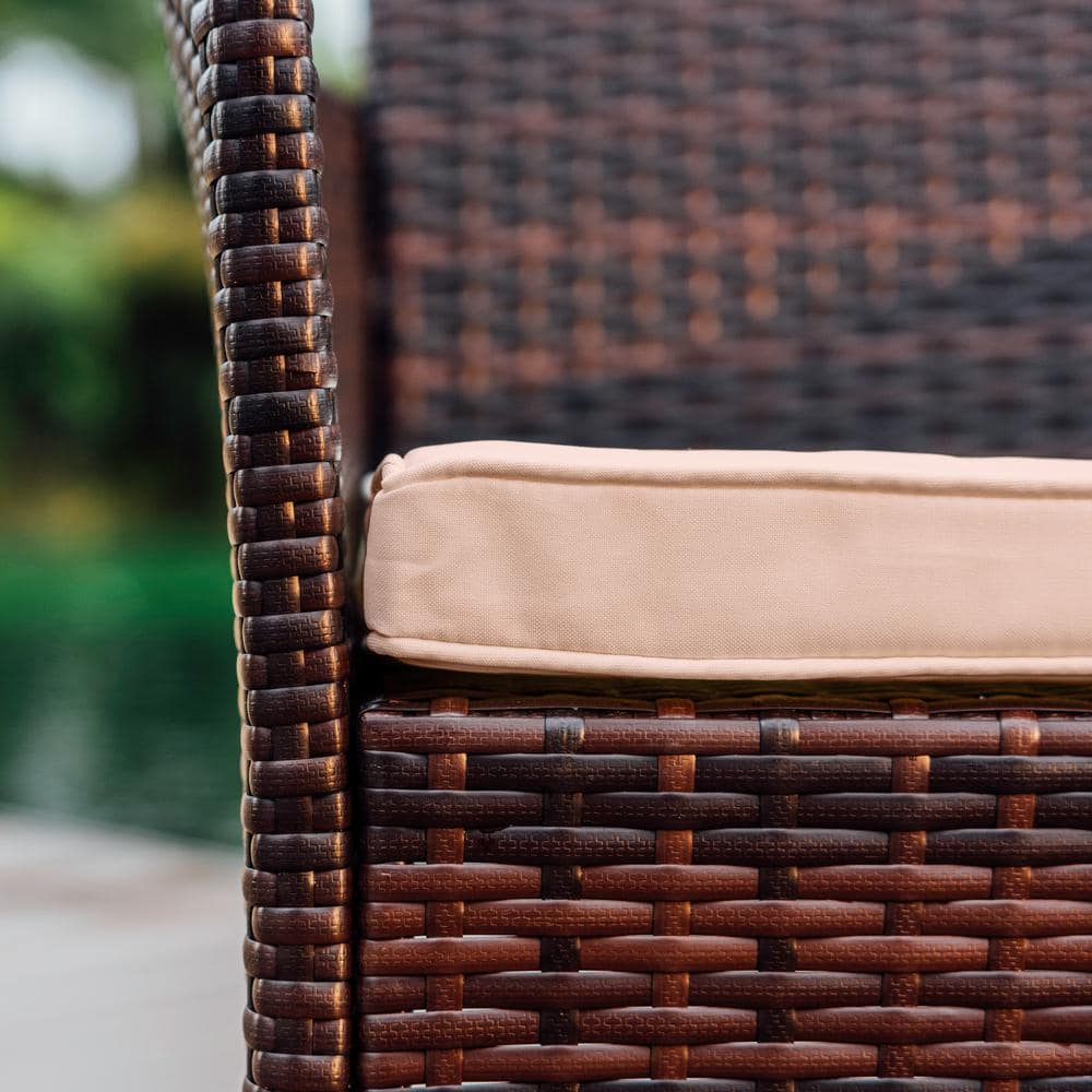 4-Piece Brown Wicker Outdoor Seating Set with Beige Cushions
