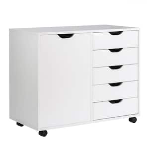 White Rolling Kitchen Cart Kitchen Island with Drawer and Side Cabinet