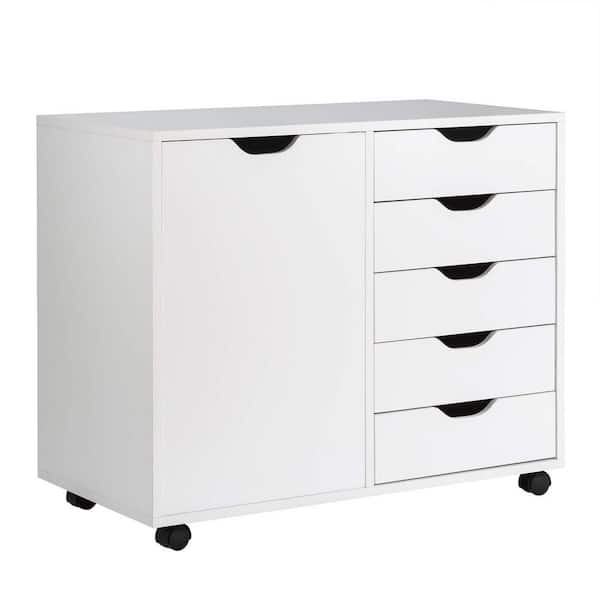 Bunpeony White Rolling Kitchen Cart Kitchen Island with Drawer and Side Cabinet