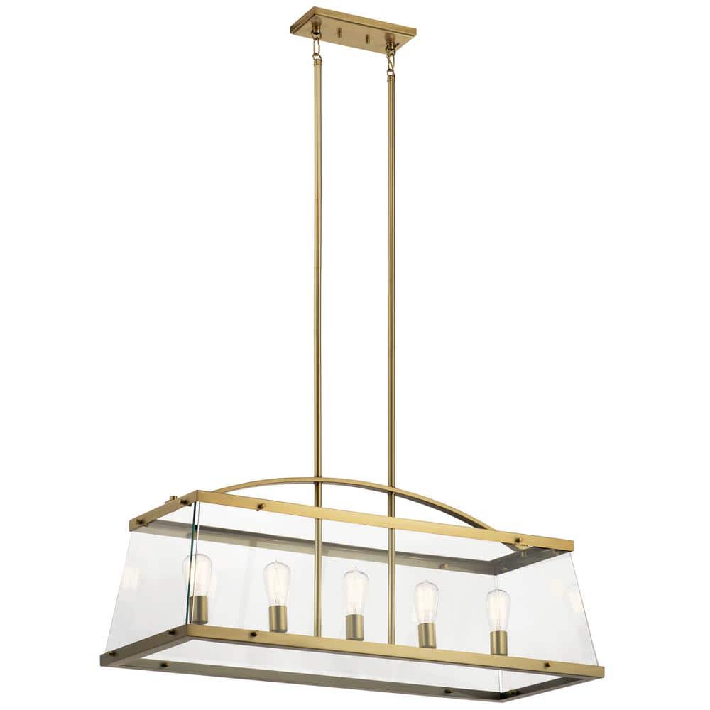 KICHLER Darton 40.75 in. 5Light Brushed Natural Brass Transitional Shaded Linear Chandelier for