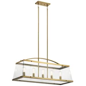 Darton 40.75 in. 5-Light Brushed Natural Brass Transitional Shaded Linear Chandelier for Dining Room