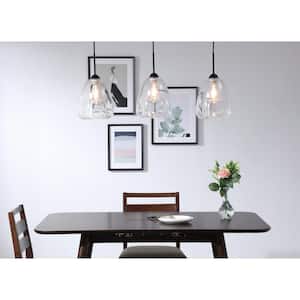 Timeless Home Kaiser 35.70 in. W x 15.30 in. H 3-Light Black Pendant with Clear Glass Shade Glass