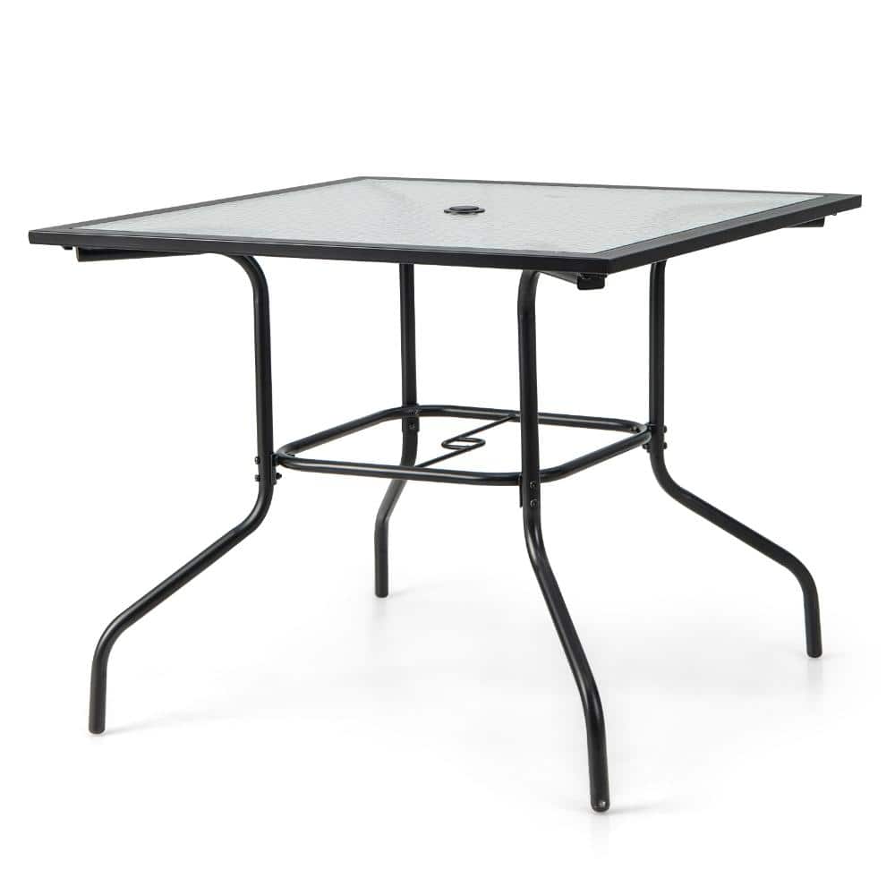 35 in. Square Tempered Glass and Metal Patio Dining Table with 1.5 in. Umbrella Hole, Black price history on PriceWatchPro