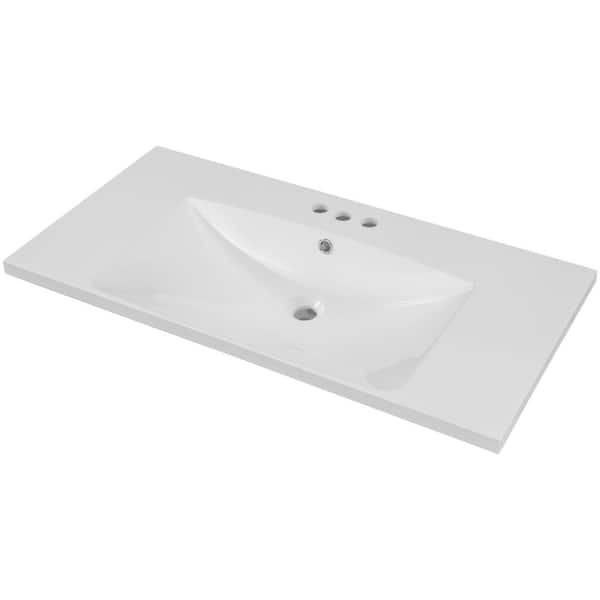 Logmey 35.98 in. W x 18 in. D Ceramic White Rectangular Single Sink Bathroom Vanity Top in White