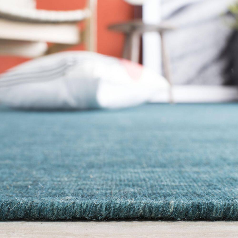 Handmade Dark Green Wool and Cotton Square Area Rug