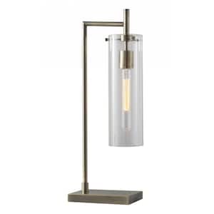Charlie 24 in. Brass Integrated LED No Design Interior Lighting Table Lamp for Living Room w/Clear Glass Shade