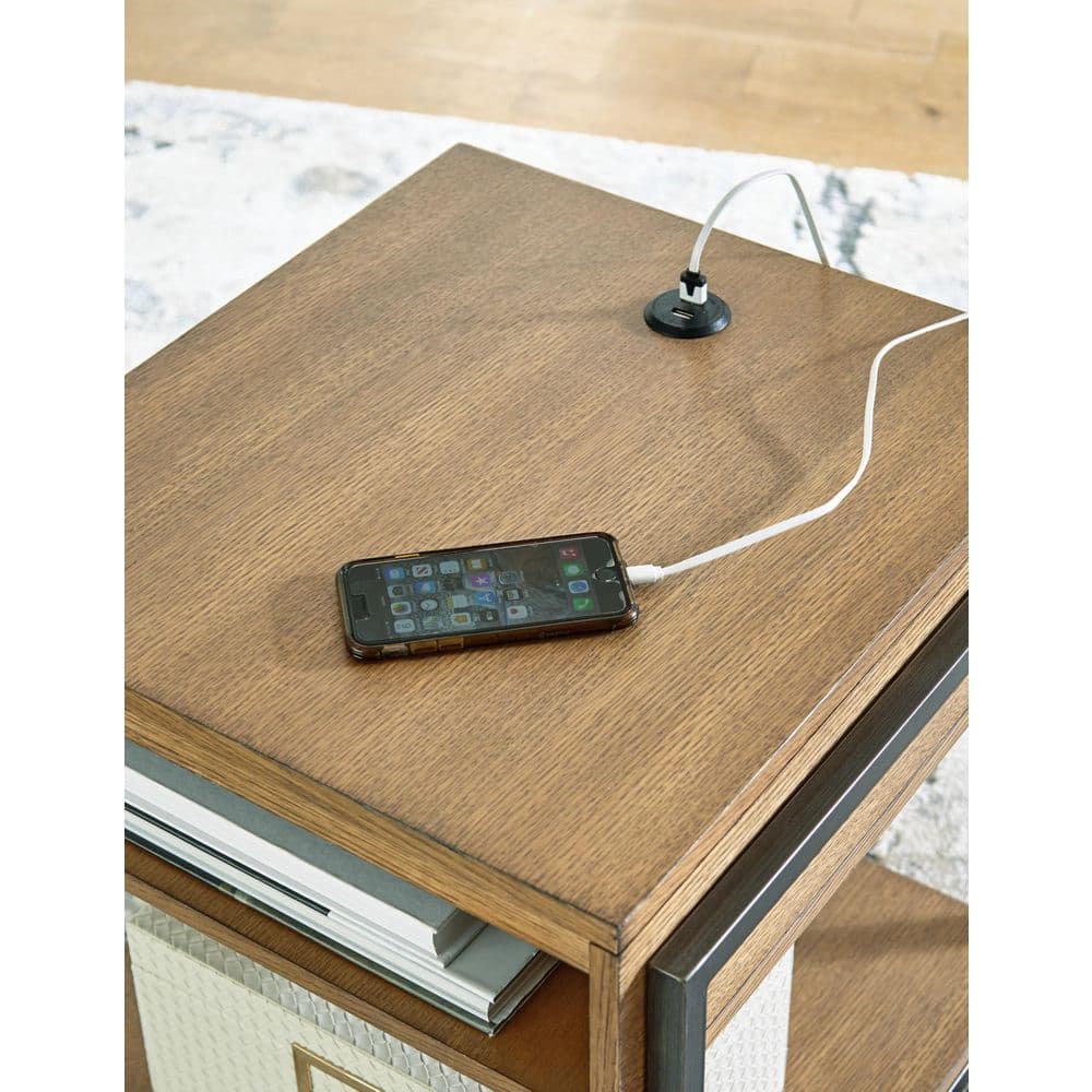 Contemporary Black and Brown Wood Metal End Table with Storage