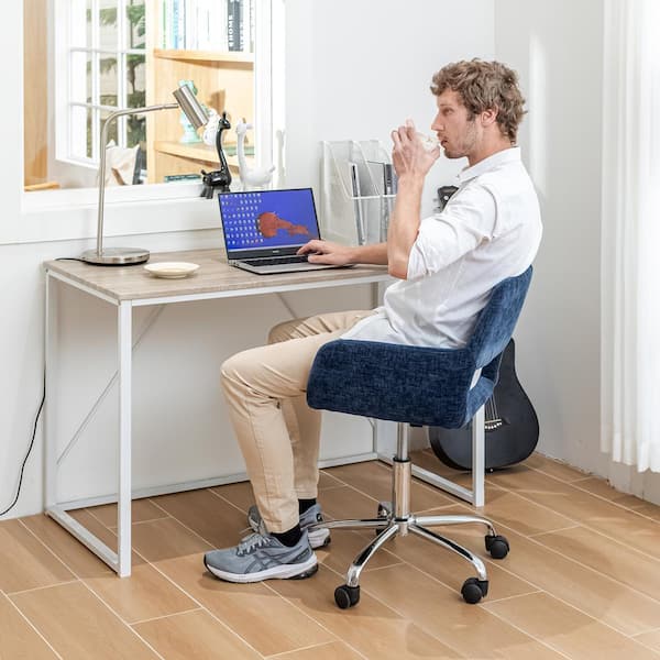 Homy Casa Ross Velvet Adjustable Height Seat with Upholstery and Mid-Back Support Office Chair in Blue for Ergonomic, with Arms