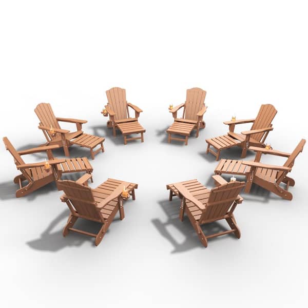 Thoeoe Teak HDPE Outdoor Folding Adirondack Chairs with