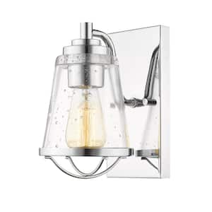 1-Light Chrome Sconce with Clear Seedy Glass