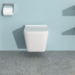 Wall Hung Square Toilet Bowl Only in White with Lid and Seat