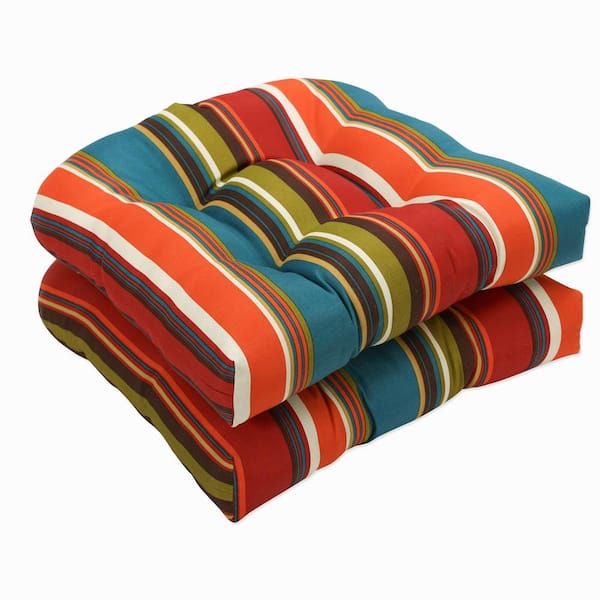 Pillow Perfect Striped 19 in. x 19 in. Outdoor Dining Chair Cushion in Red/Brown (Set of 2)