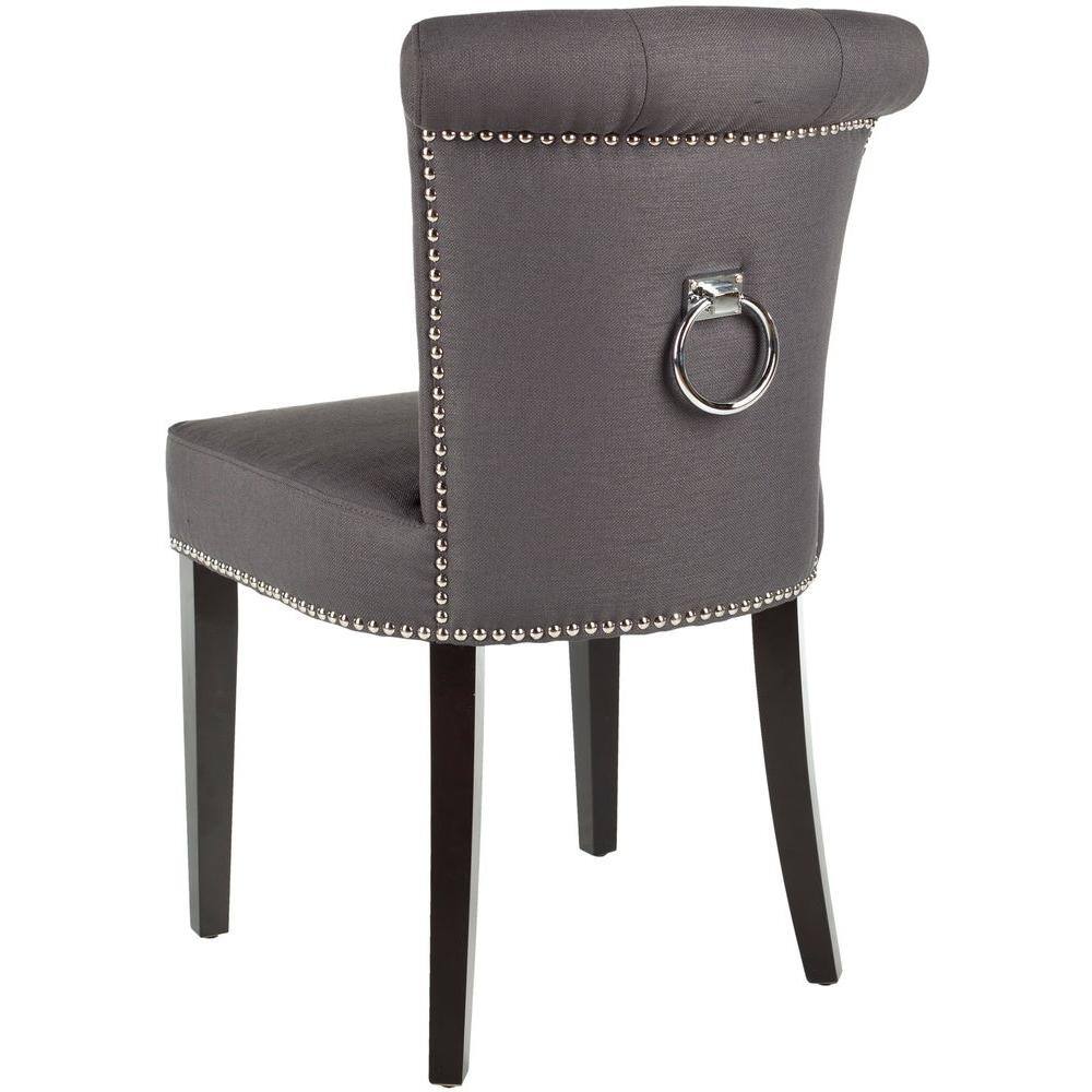 Espresso Finish Gray Linen Upholstered Parsons Side Chair