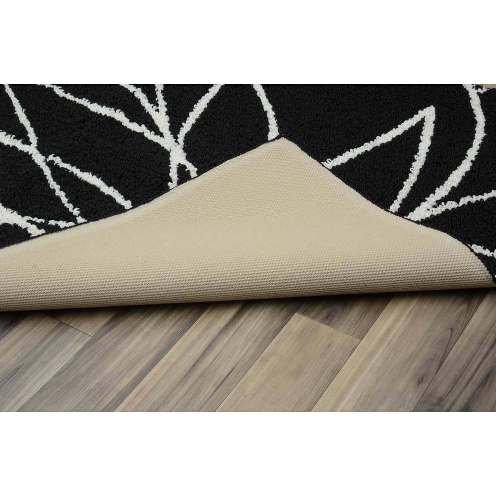 Modern Twist Black Floral Tufted Area Rug, 5' x 7', Easy Care