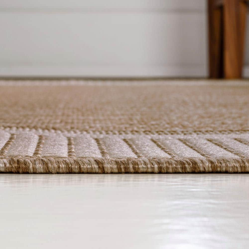 Beige and Cream Coastal Stripe Indoor/Outdoor Runner Rug 2 x 8
