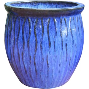 9.1 in. W x 9.4 in. H 1 qt. Blue Ceramic Corrientes Fishbowl Planter