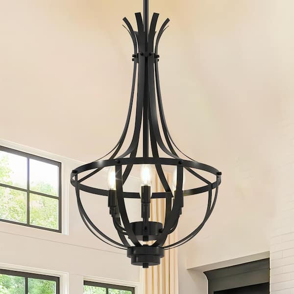 6-Light Black Rustic Adjustable Chandelier with E12 Bulb (No Bulbs Included)