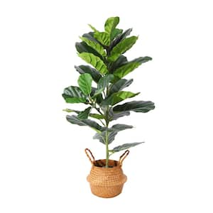 39 in. Artificial Fiddle Leaf Fig Tree with Seagrass Basket, Faux Potted Plant for Home Office Room Décor