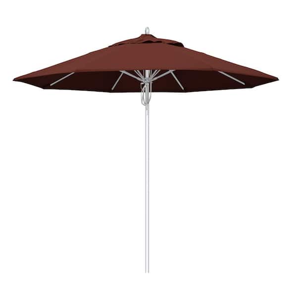 California Umbrella 9 ft. Silver Aluminum Commercial Fiberglass Ribs Market Patio Umbrella and Pulley Lift in Henna Sunbrella