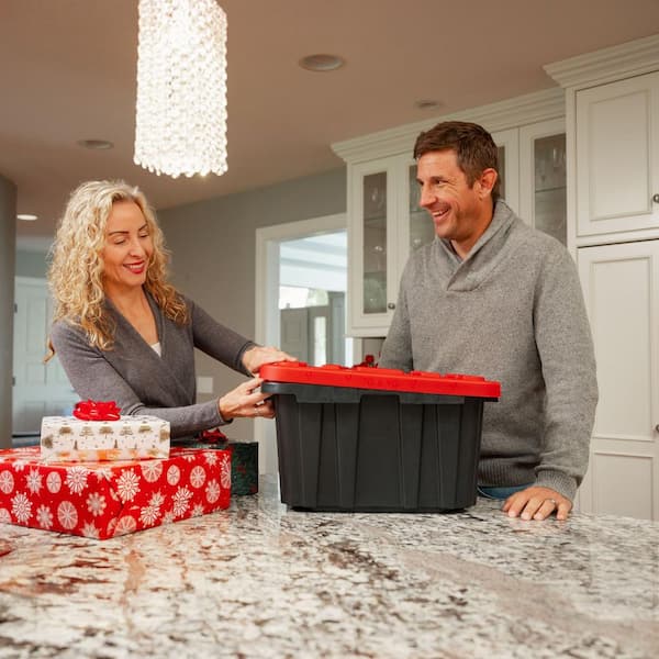 HDX 7 Gal. Tough Storage Tote in Black with Red Lid 999-7G-HDX-R