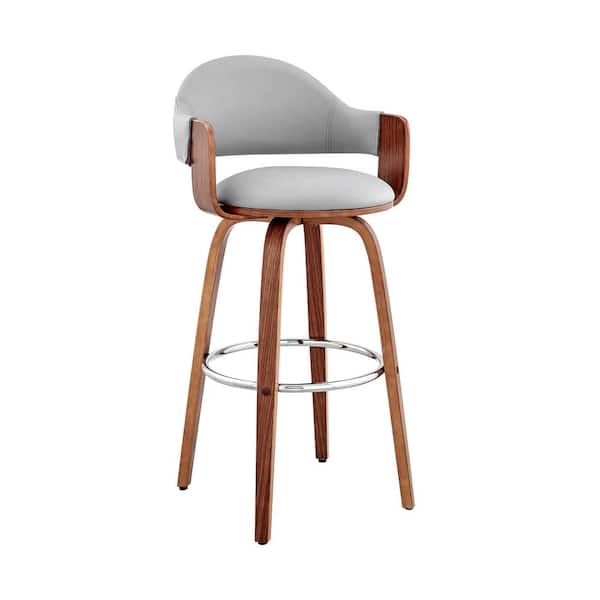 Faux Leather And Walnut Wood Stool, Grey Leather Bar Stools With Wooden Legs