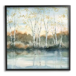 Birch Tree Reflections Quaint Lake Clearing Landscape Design by Carol Robinson Framed Nature Art Print 17 in. x 17 in.