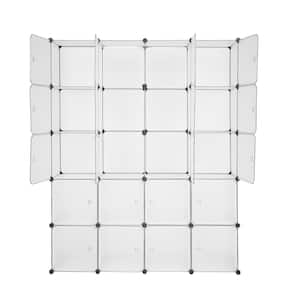 Portable Closet Clothes Wardrobe Plastic Bedroom Armoire 14x20 Depth Cube Storage Organizer with Hanging Rod and Doors15 Cubes, White (Door Accessori