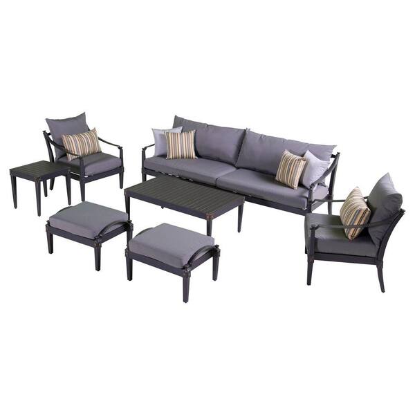 RST Brands Astoria 8-Piece Patio Sofa and Club Chair Deep Seating Set with Charcoal Grey Cushions