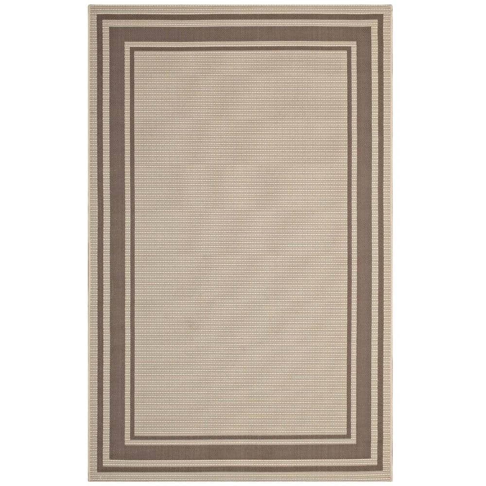 Rim Light and Dark Beige 5x8 Synthetic Indoor/Outdoor Area Rug