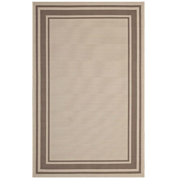 MODWAY Rim Solid Border Borderline 8 ft. x 10 ft. Indoor and Outdoor Area Rug in Light and Dark Beige