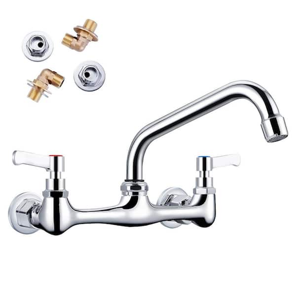 Double Handle Wall Mount Standard Kitchen Faucet with 8 in. Swivel Spout 8 in. Center in Matte Black