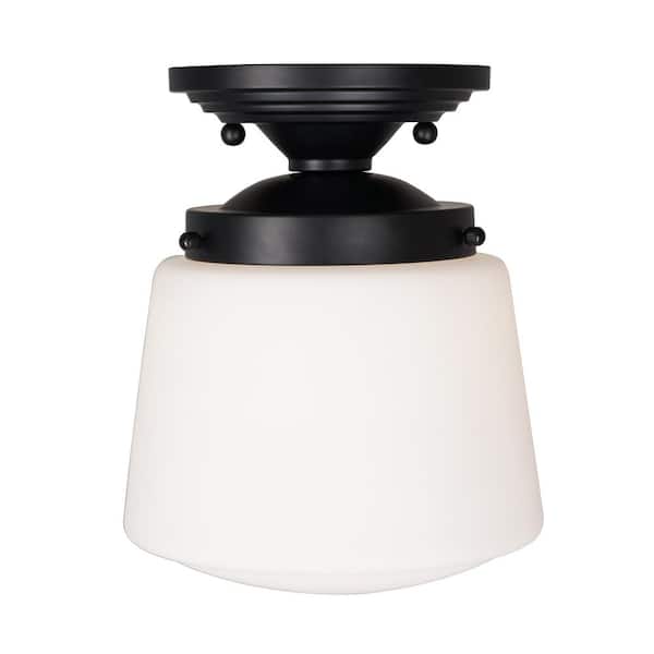 Cresswell LED 9.75 in. Black Vintage Inspired Semi Flush Mount