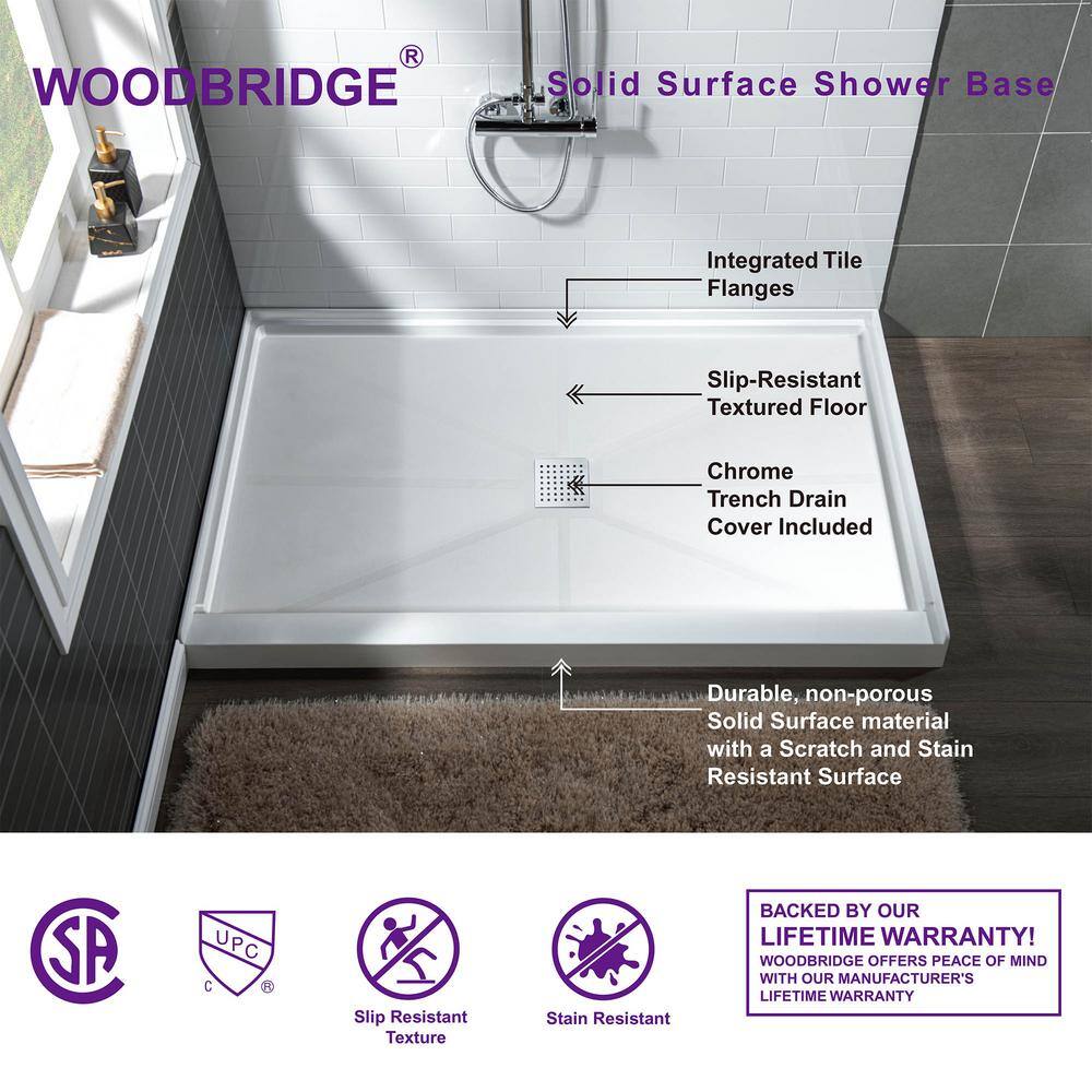 48" White Solid Surface Rectangular Shower Pan with Center Drain