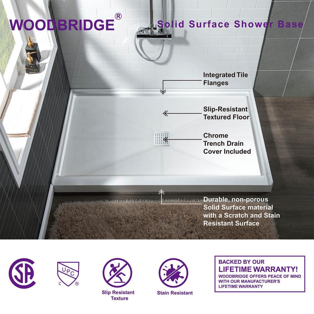 48" x 36" White Solid Surface Rectangular Shower Pan Base