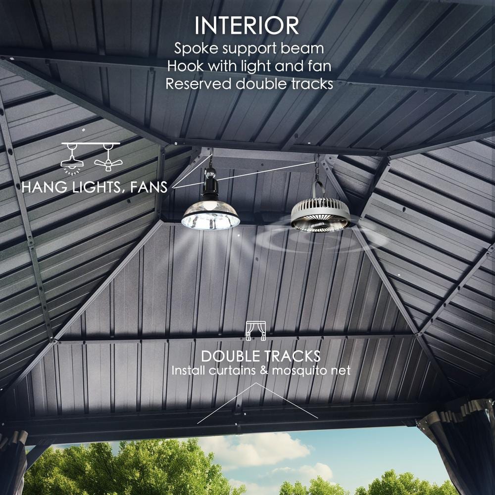 Alexander 12'x14' Dark Brown Aluminum and Polycarbonate Hardtop Gazebo