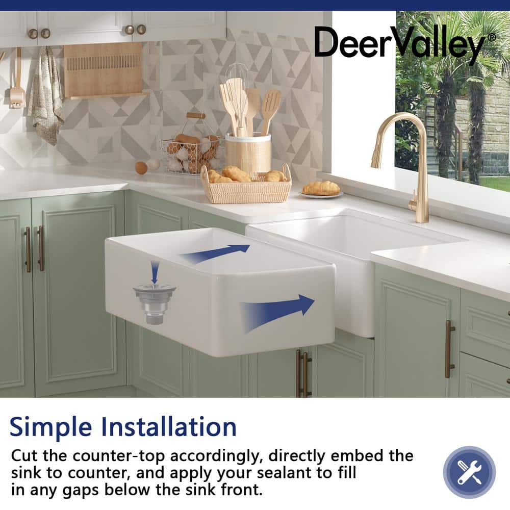 White Fireclay Single Bowl Farmhouse Kitchen Sink