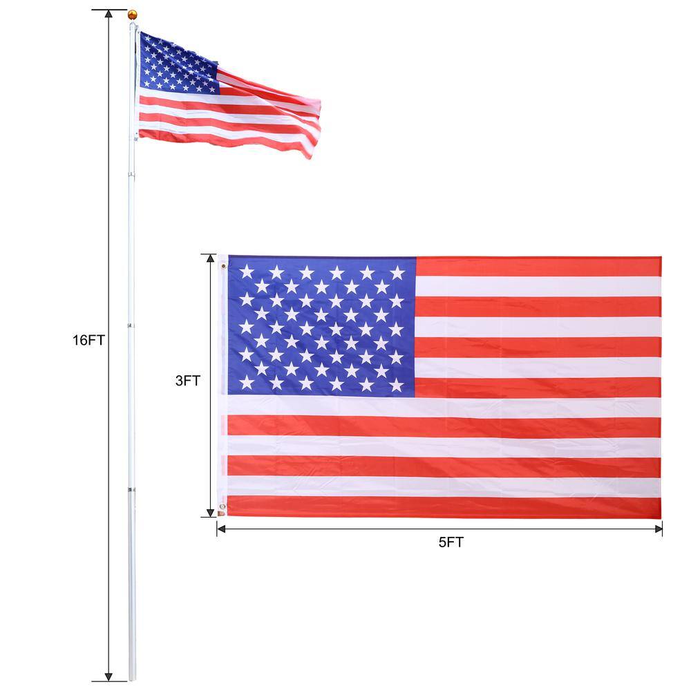 16 ft. Heavy Duty Aluminum Telescopic Flagpole Kit with American Flag