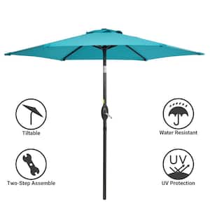 7.5 ft. Patio Market Crank and Tilt Umbrellas, Table Umbrellas,UV-Resistant Canopy in Lake Blue