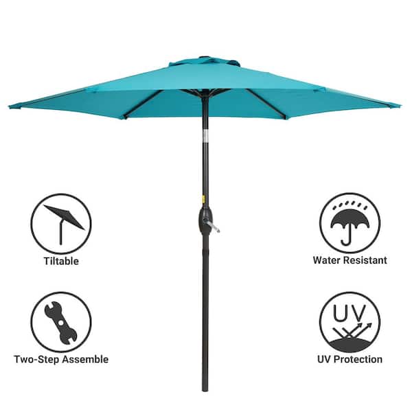 7.5 ft. Patio Market Crank and Tilt Umbrellas, Table Umbrellas,UV-Resistant Canopy in Lake Blue