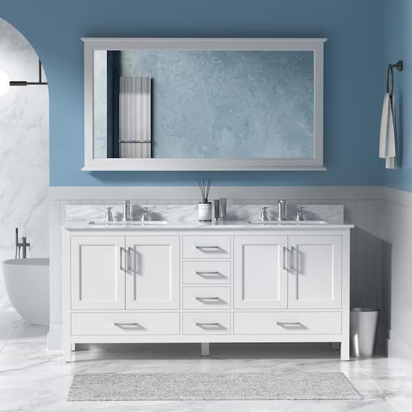 SJ STAR&JANE Thera 72 in. W x 22 in. D x 34 in. H Bath Vanity in White ...