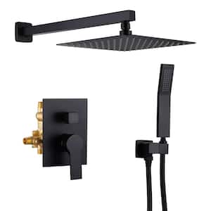 Single Handle 1-Spray Wall Mount Shower Faucet 1.8 GPM with Pressure Balance 10 in. Brass Shower System in Matte Black