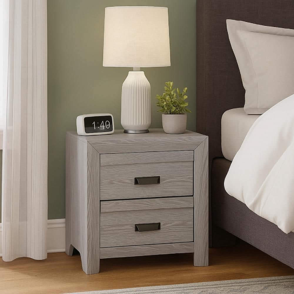 Laide Driftwood Gray and Black 2-Drawer 23.6 in. W Nightstand