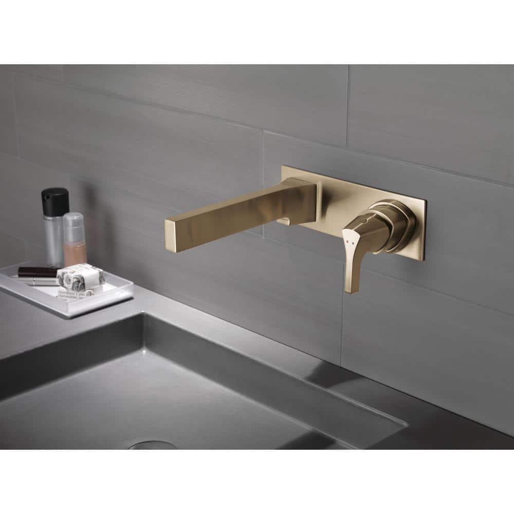 Zura Brushed Gold Wall-Mounted Lever Bathroom Faucet