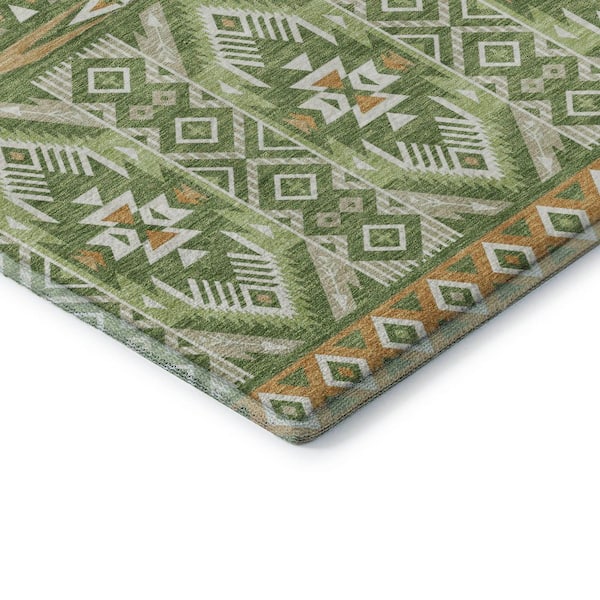Mayfield Premium Machine Washable Abstract AMF1851 Green 2 ft. 3 in. x 7 ft. 6 in. Runner Rug