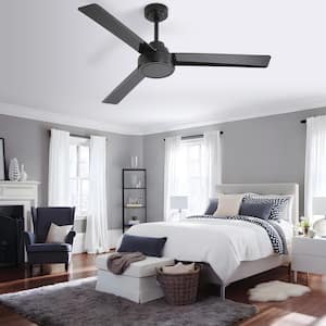 52 in. Indoor/Outdoor Downrod Black Ceiling Fan without Lights, Remote Control and 6-Speed DC motor