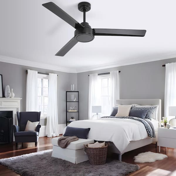 52 in. Indoor/Outdoor Downrod Black Ceiling Fan without Lights, Remote Control and 6-Speed DC Motor